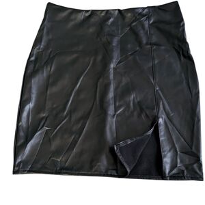 Short Black Faux Leather Skirt.